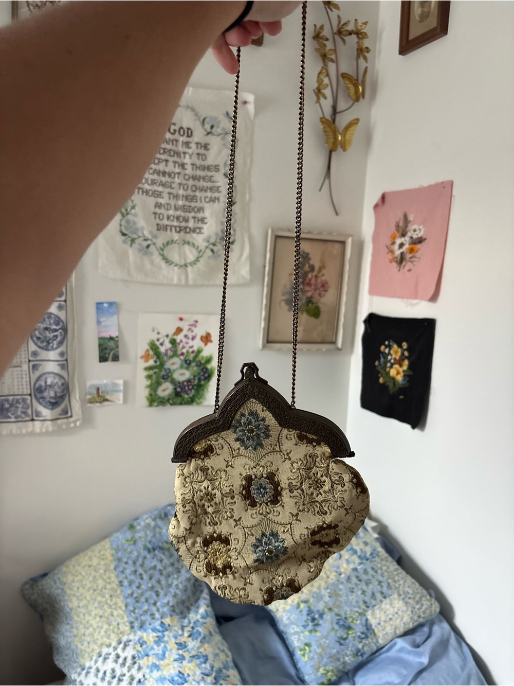 Vintage Victorian Floral tapestry clutch Evening Bag